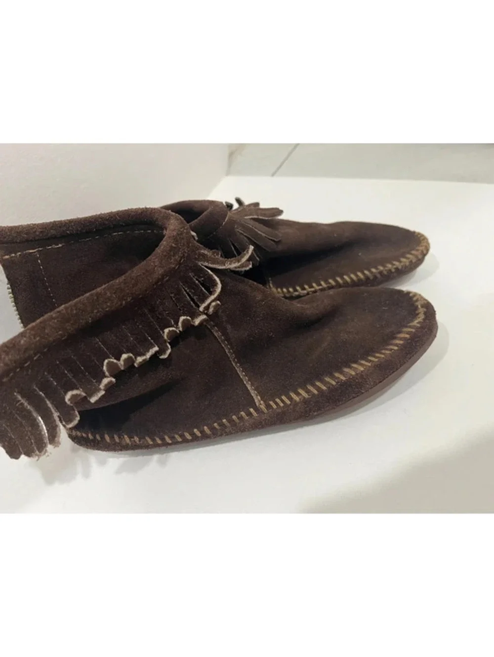 Unbranded Moccasin Brown Suede Leather Fringe Ankel Zipper Booties Women Girl